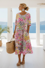 Keny's Boutique Round Neck Floral Print Midi Dress