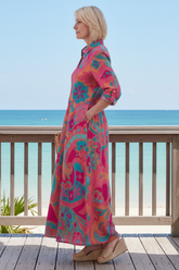 Keny's Boutique Women's Pink Paisley Midi Dress with Button Front