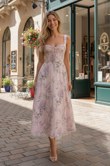 Keny's Boutique Women's Floral Midi Dress with Corset Bodice