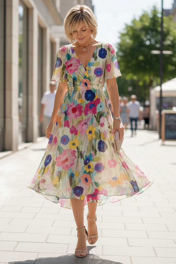 Keny's Boutique V-Neck Floral Print Wrap Midi Dress