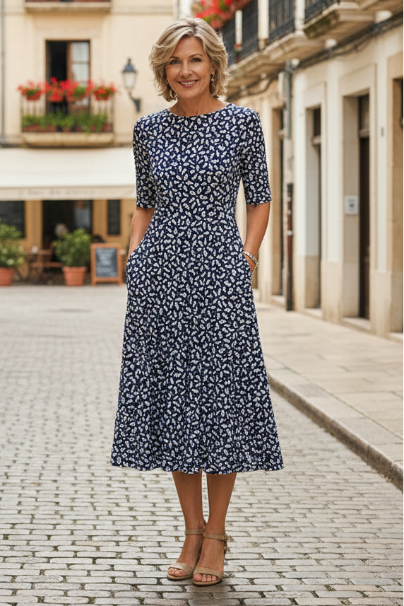 Keny's Boutique Fit & Flare Midi Dress with Side Pockets
