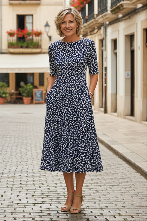 Keny's Boutique Fit & Flare Midi Dress with Side Pockets