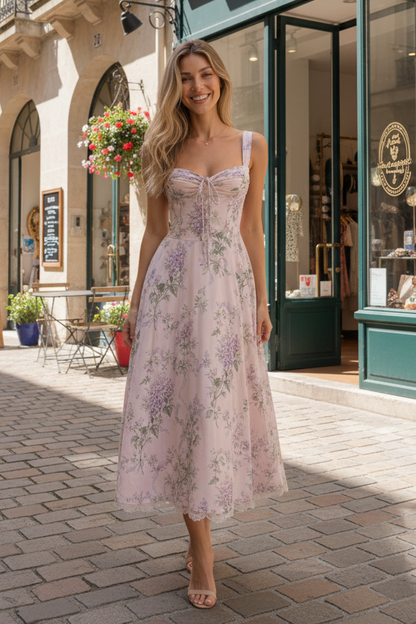 Keny's Boutique Women's Floral Midi Dress with Corset Bodice