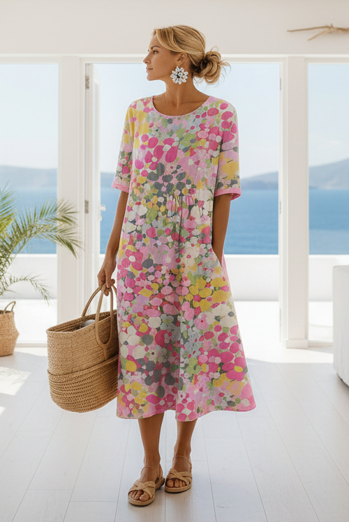 Keny's Boutique Round Neck Floral Print Midi Dress