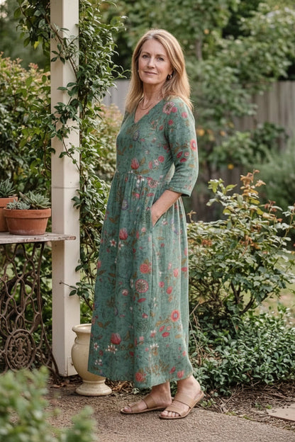Keny's Boutique Fit & Flare Floral Maxi Dress with Pockets