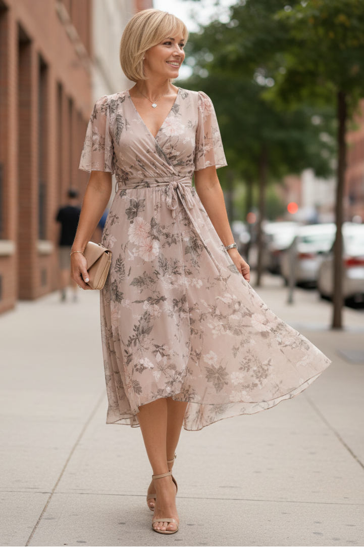 Keny's Boutique V-Neck Floral Print Wrap Midi Dress