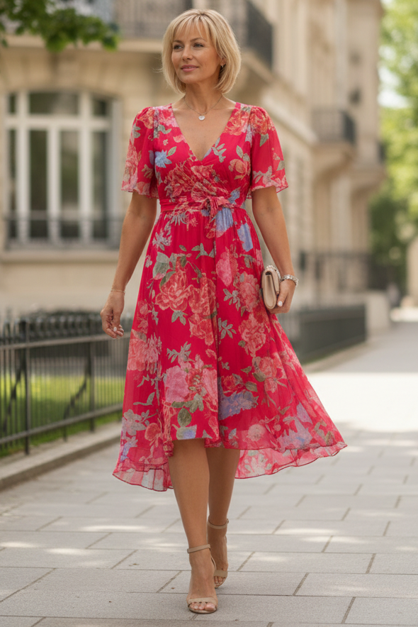 Keny's Boutique V-Neck Floral Print Wrap Midi Dress