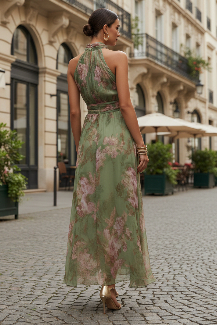 Keny's Boutique Halter Floral Maxi Dress with Chain Neckline