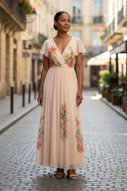 Keny's Boutique V-Neck Floral Embroidered Maxi Dress