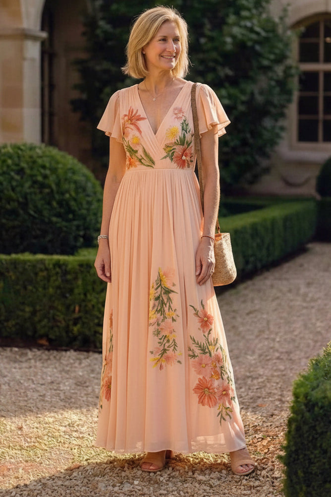 Keny's Boutique V-Neck Floral Embroidered Maxi Dress