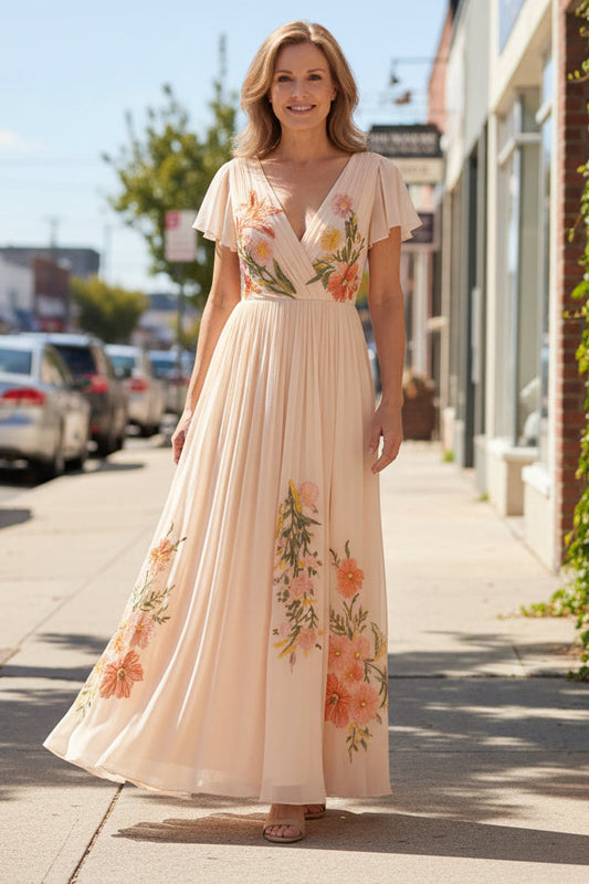 Keny's Boutique V-Neck Floral Embroidered Maxi Dress