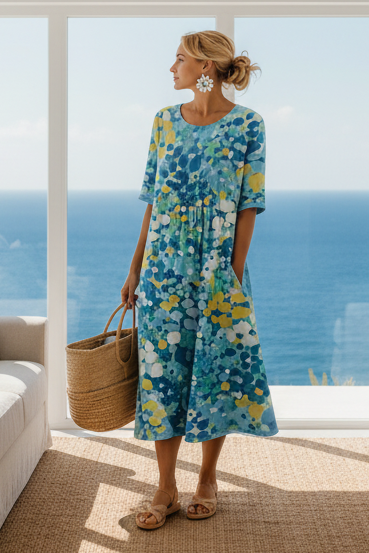 Keny's Boutique Round Neck Floral Print Midi Dress