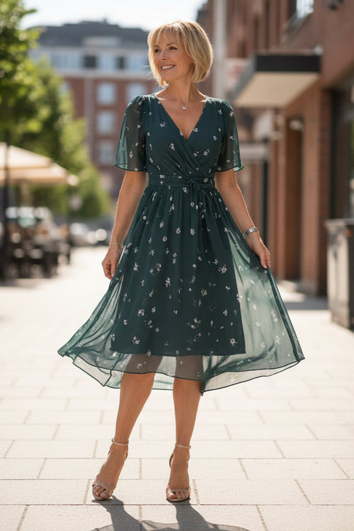 Keny's Boutique V-Neck Floral Print Wrap Midi Dress